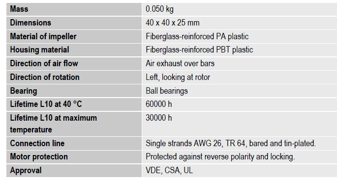 Техническое описание Ebmpapst 414J 40x40x25 мм